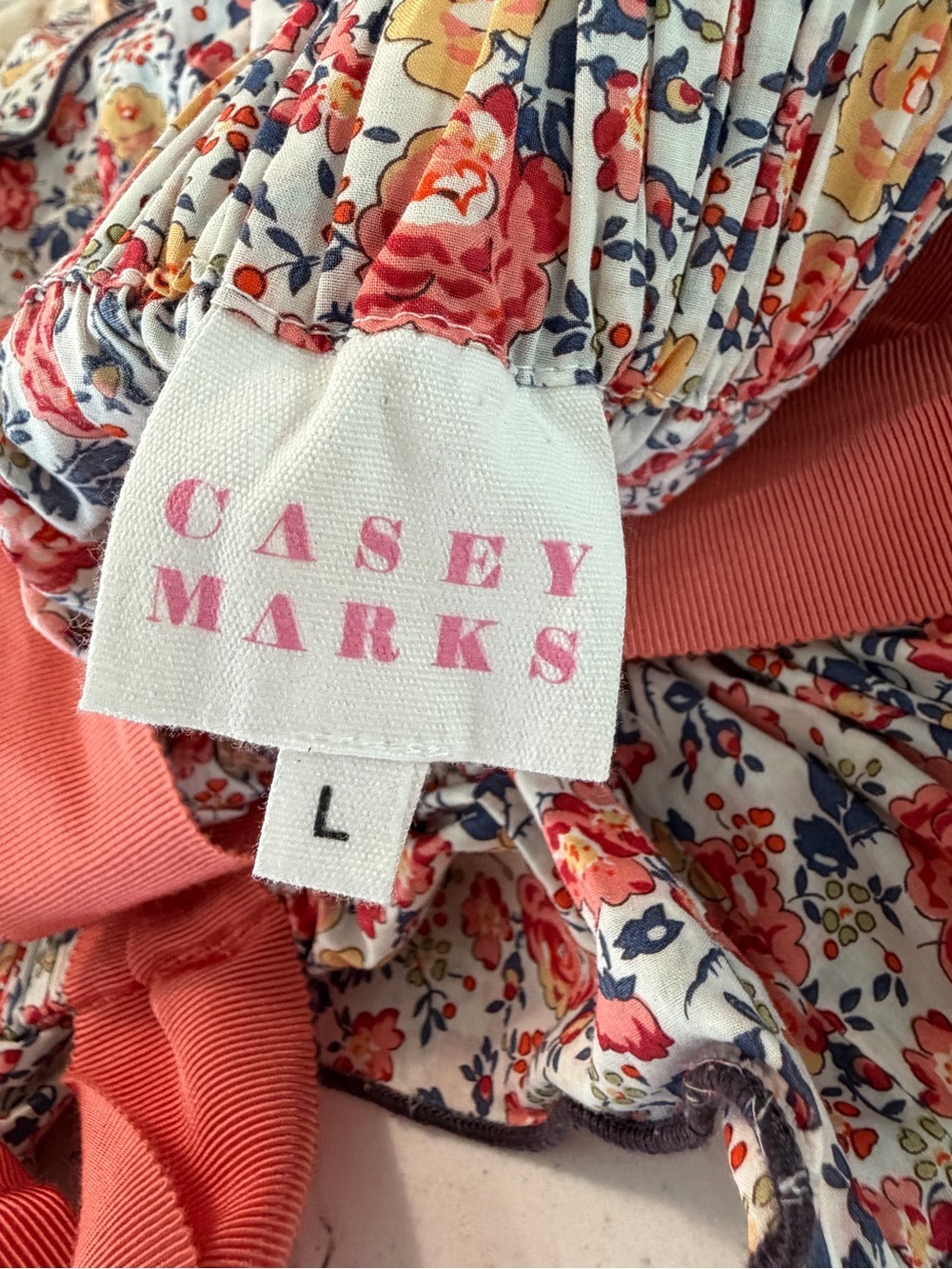 CASEY MARKS 100% Cotton Jaime Coral Floral Dress Size Large VGUC - Picture 7 of 8
